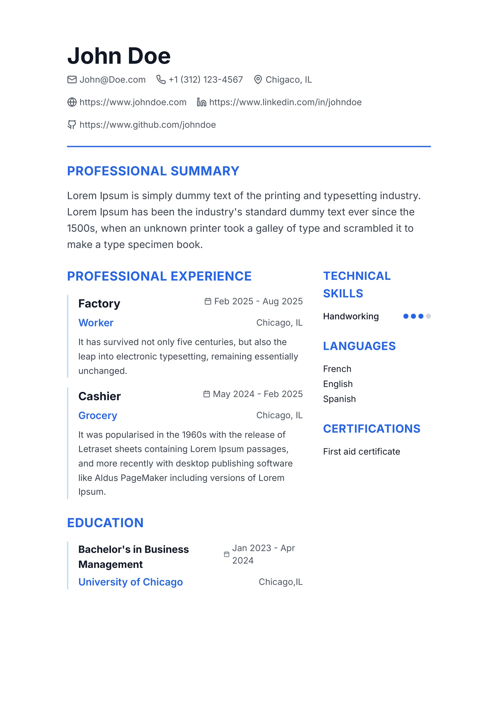 Modern template preview