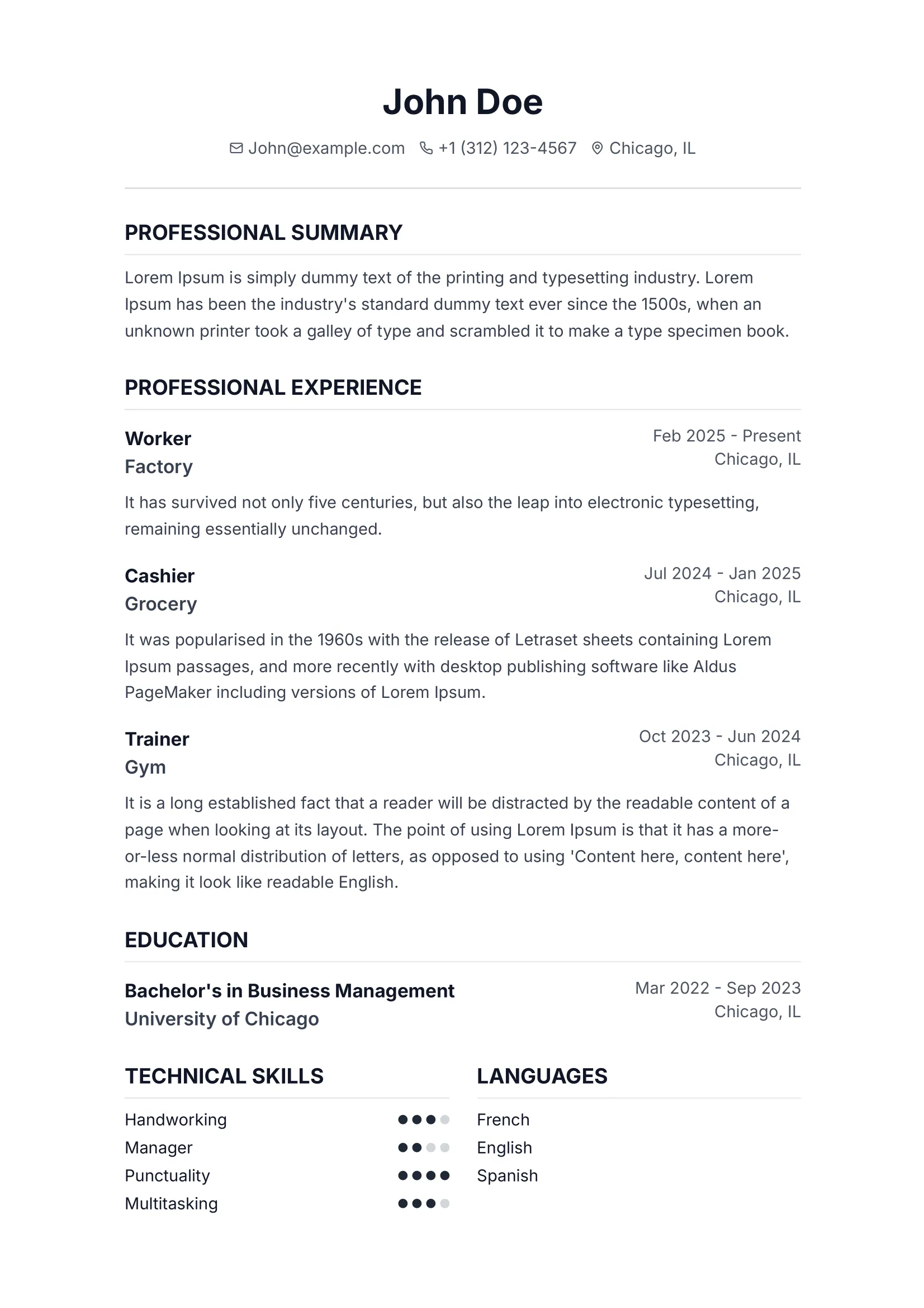 Professional template preview